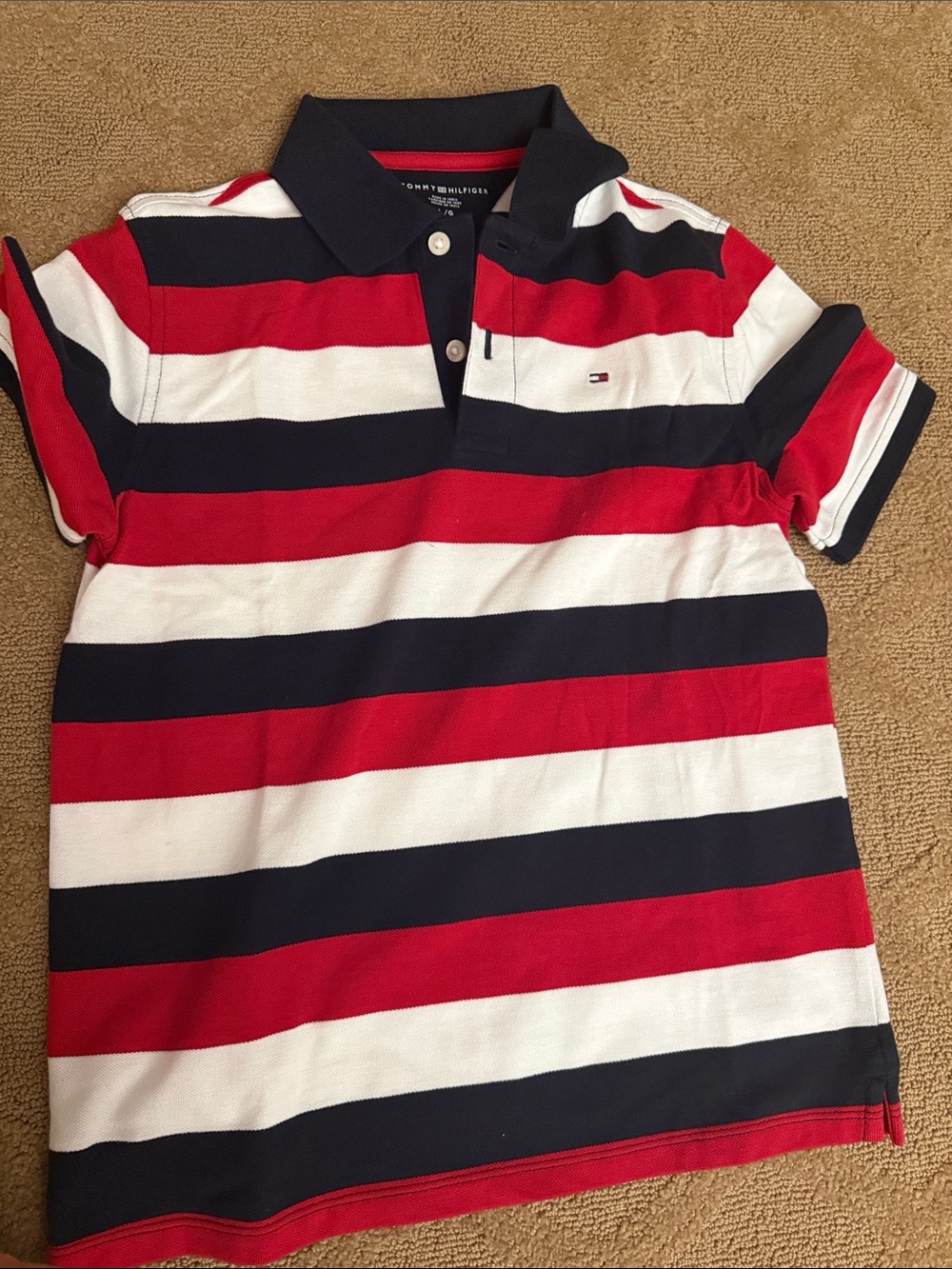 Tommy Hilfiger Red, White & Navy Striped Polo